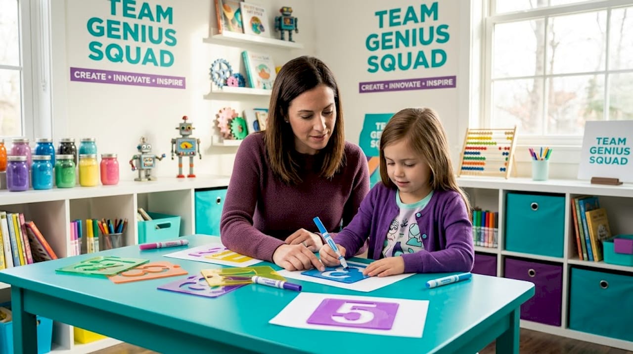 Parent and child tracing number stencils together
