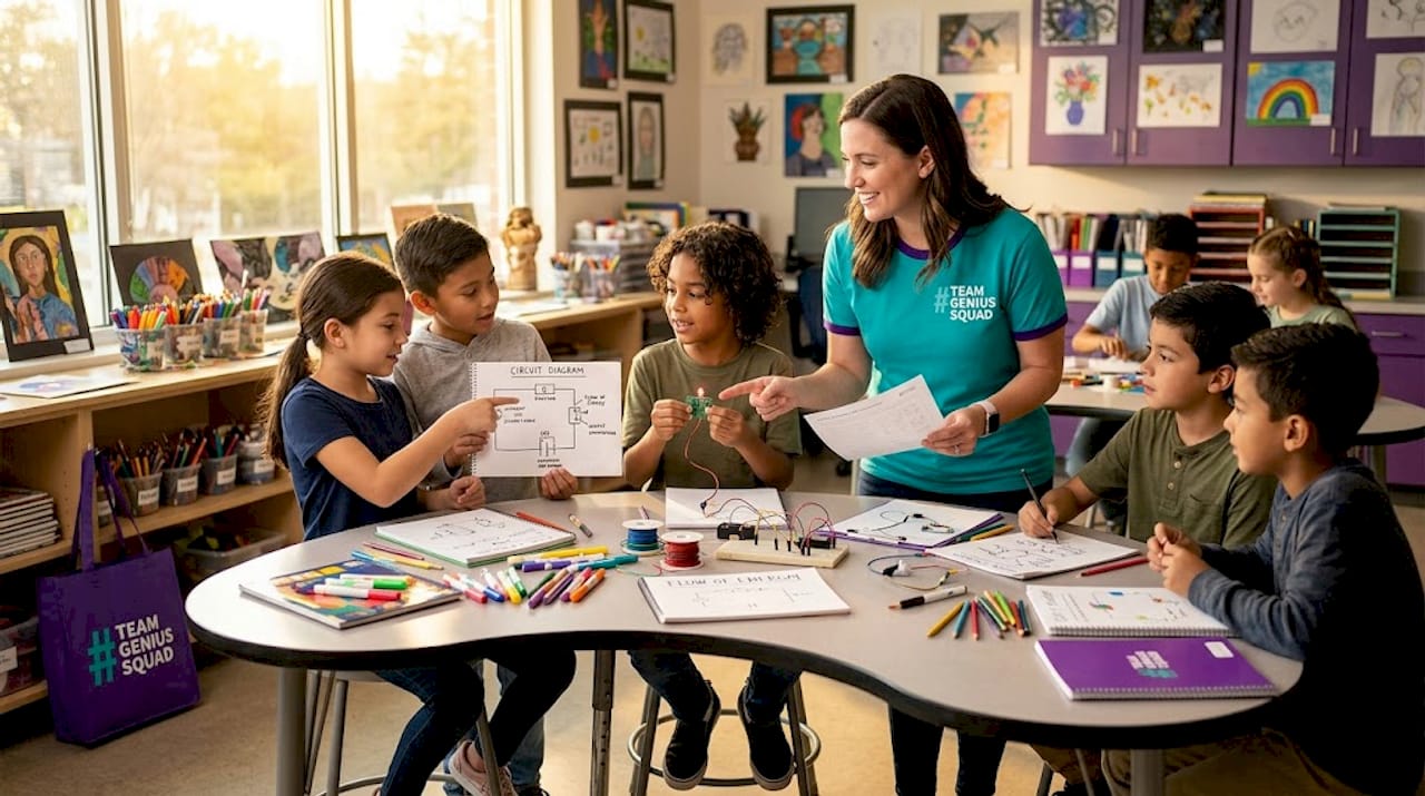 Students and teacher discuss STEAM and STEM activities