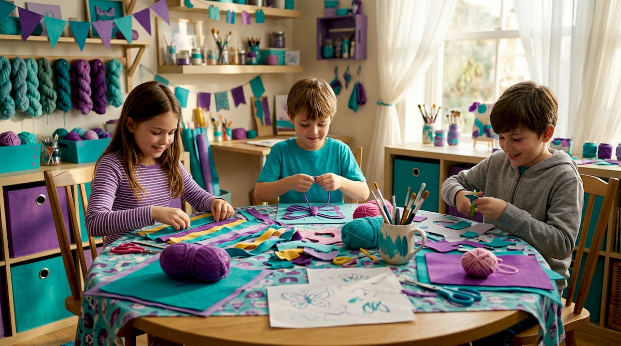Children making fashion crafts with felt and fabric