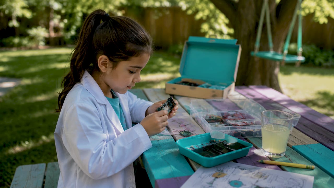 Child engaging with STEAM kit experiments at table