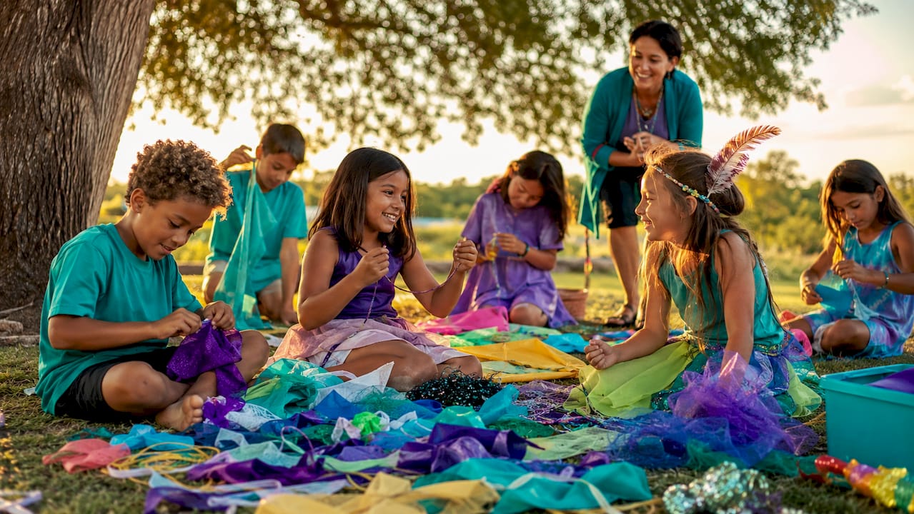 Children playing and exploring creatively in classroom