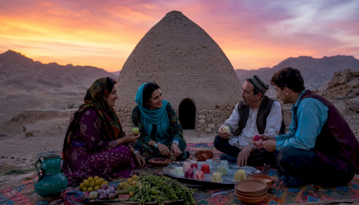 Ancient Persian ice storage and frozen desserts scene