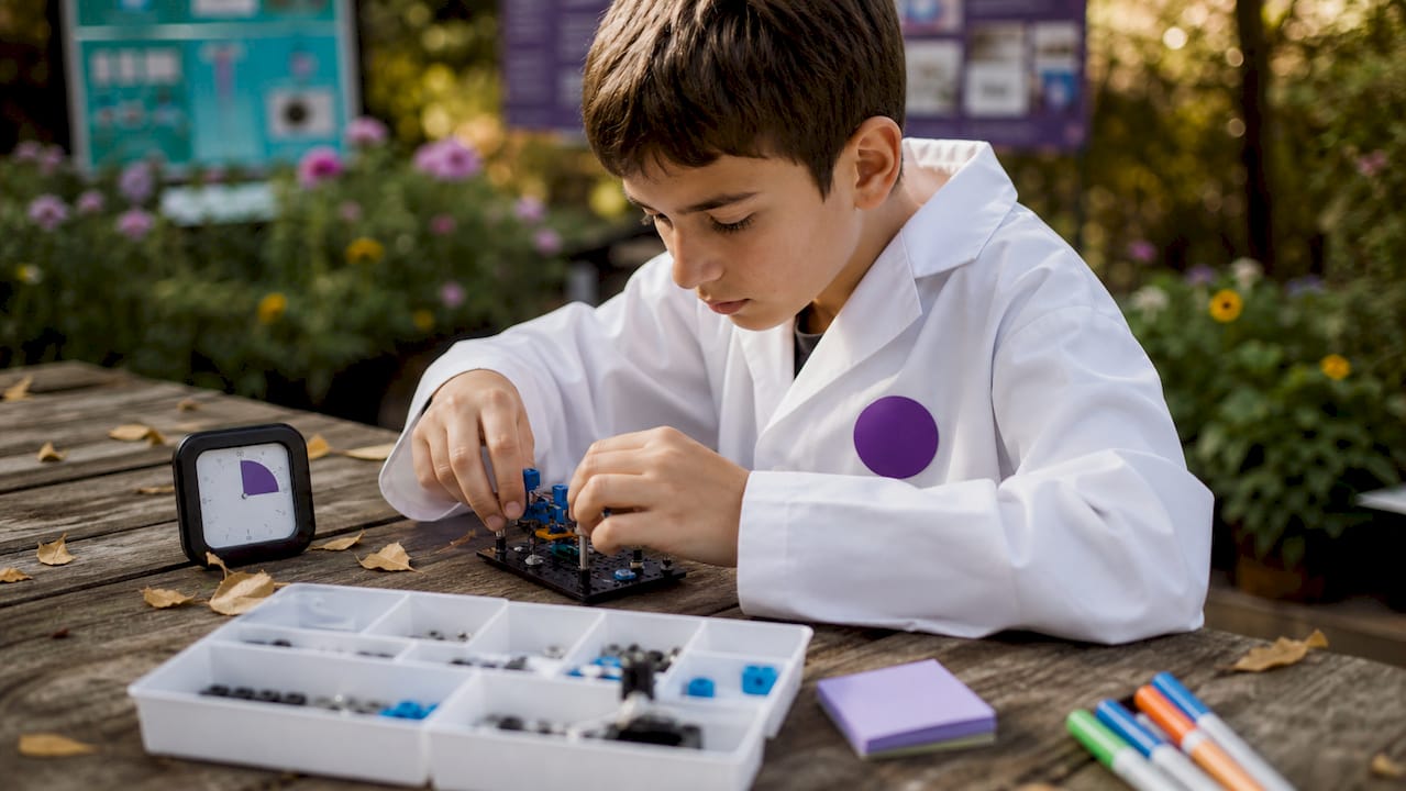 Child assembling a STEAM kit in classroom