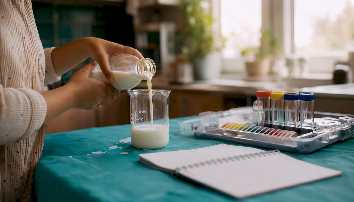Child hands pouring milk for science experiment