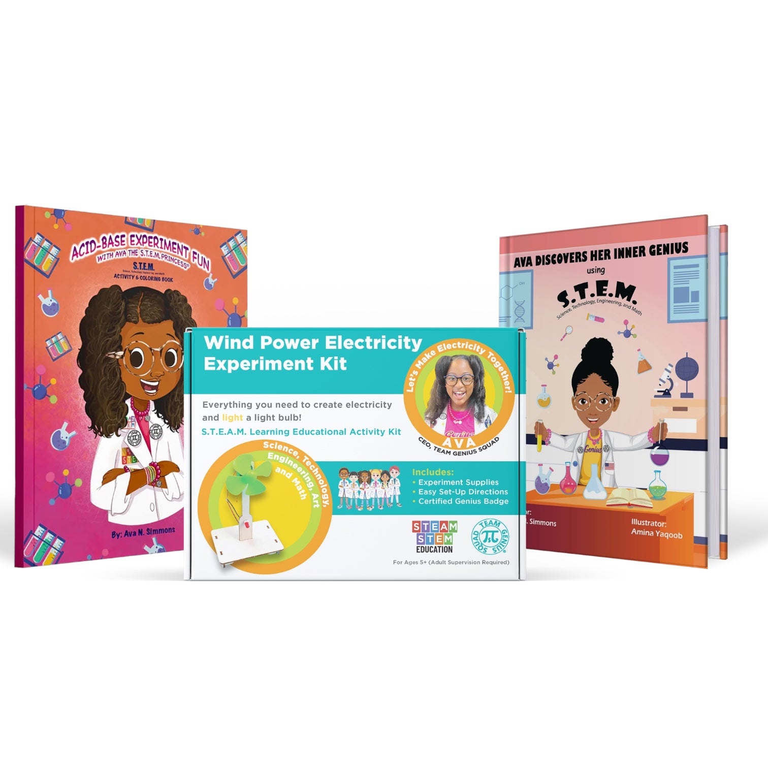 Book and STEM Experiment Bundle – Wind Power Experiment Kit, Autographed Book, and Activity Coloring Book for Kids
