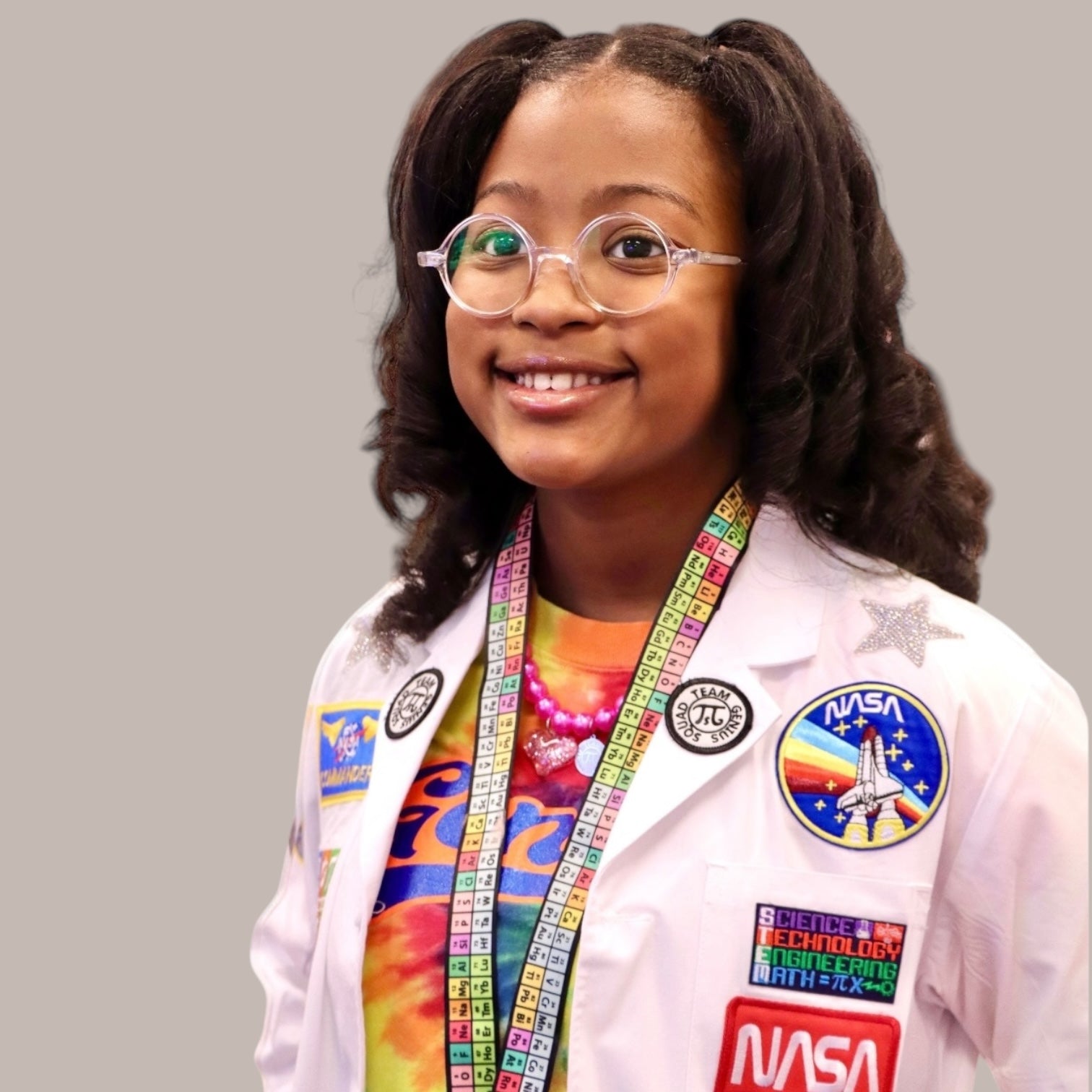 Deluxe STEM-STEAM Genius Lab Coat with Safety Glasses, Name Badge, Iron-on science patches