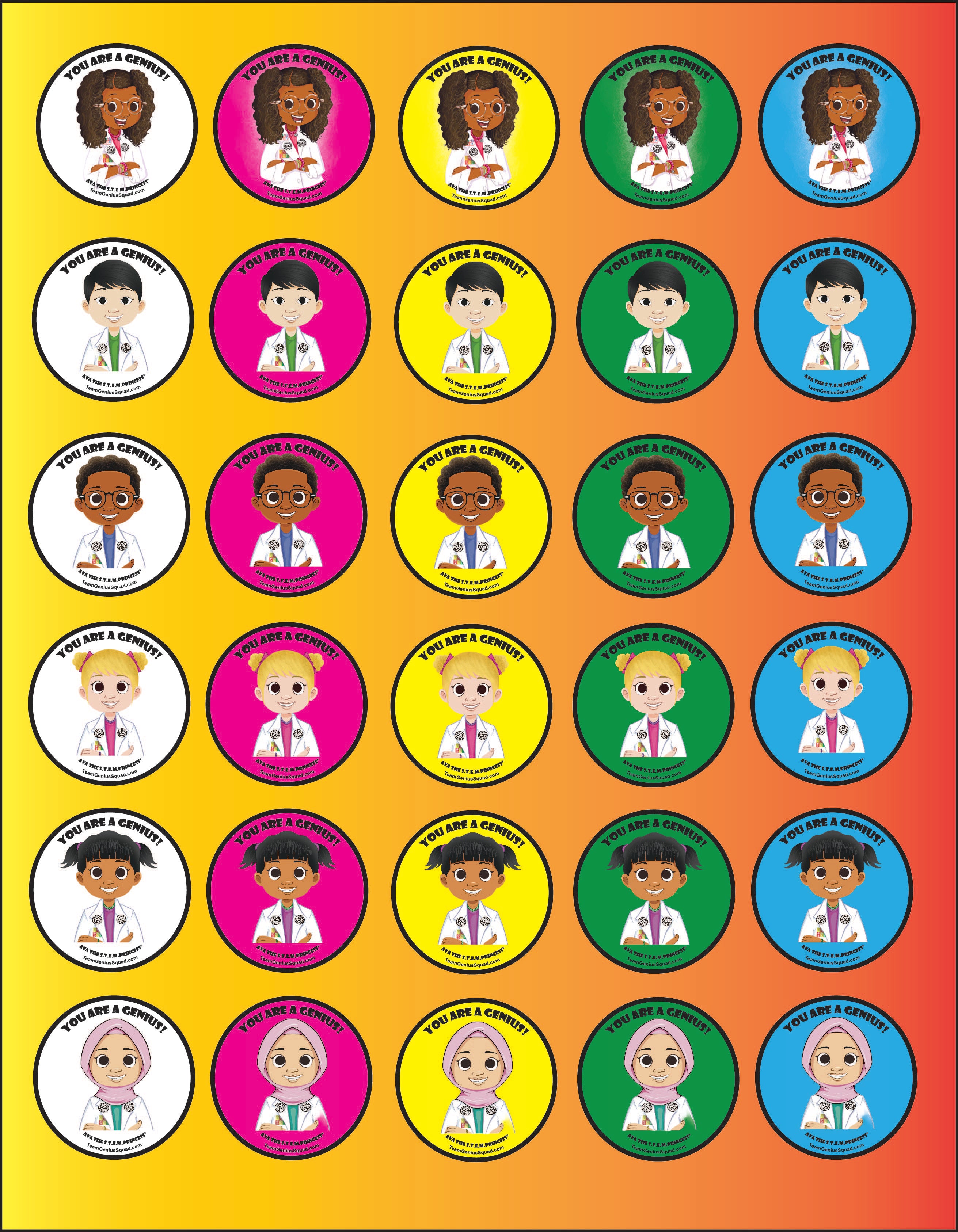 Encouragement Colorful STEM-STEAM Positivity and Diversity Sticker Sheets