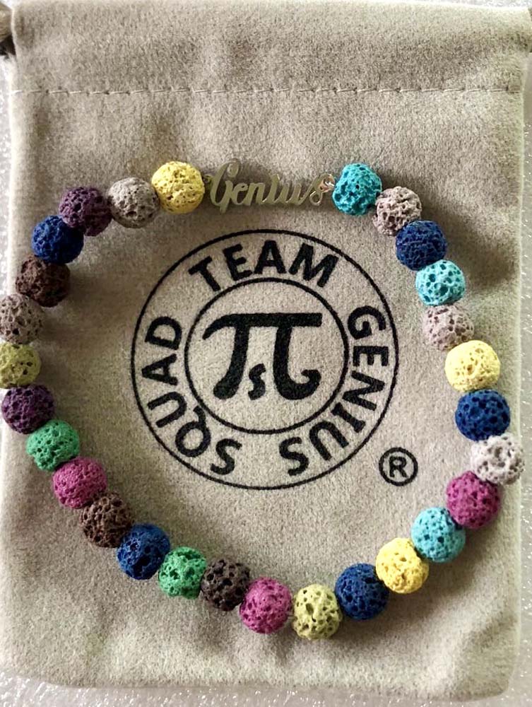 Multicolor Volcanic Stone Bracelet With Genius Charm 7.5 Inches