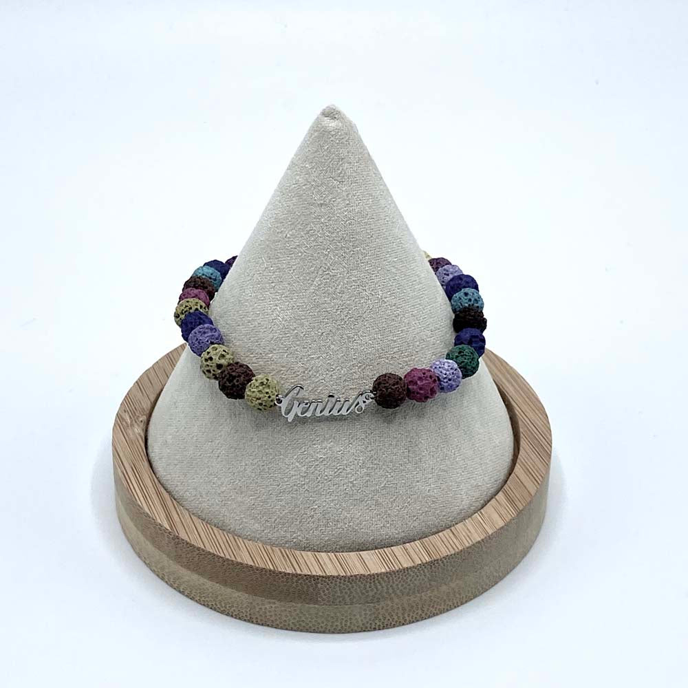Multicolor Volcanic Stone Bracelet With Genius Charm 7.5 Inches