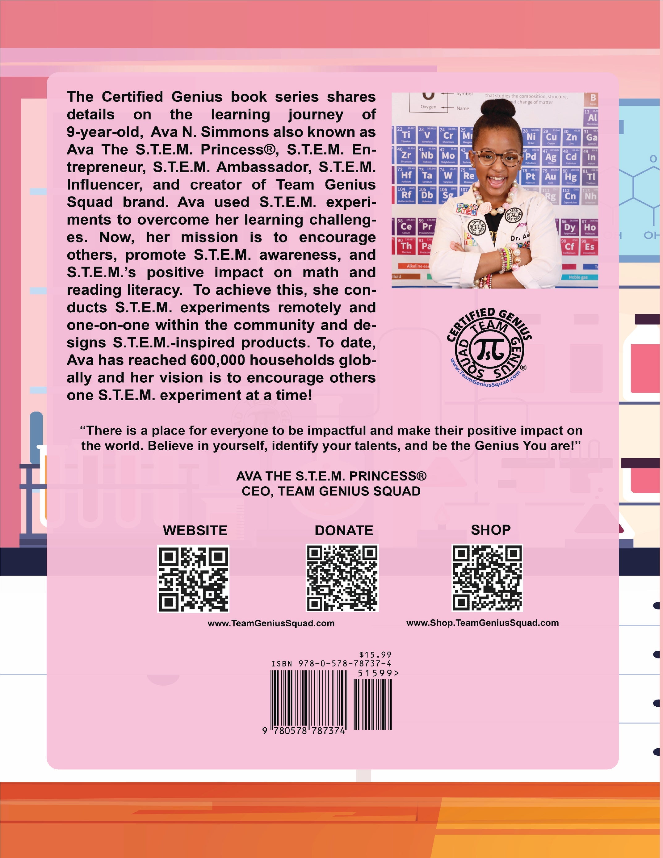 ONE FREE THANK YOU BOOK for Educators! Ava's STEM Hard Cover Autographed Book