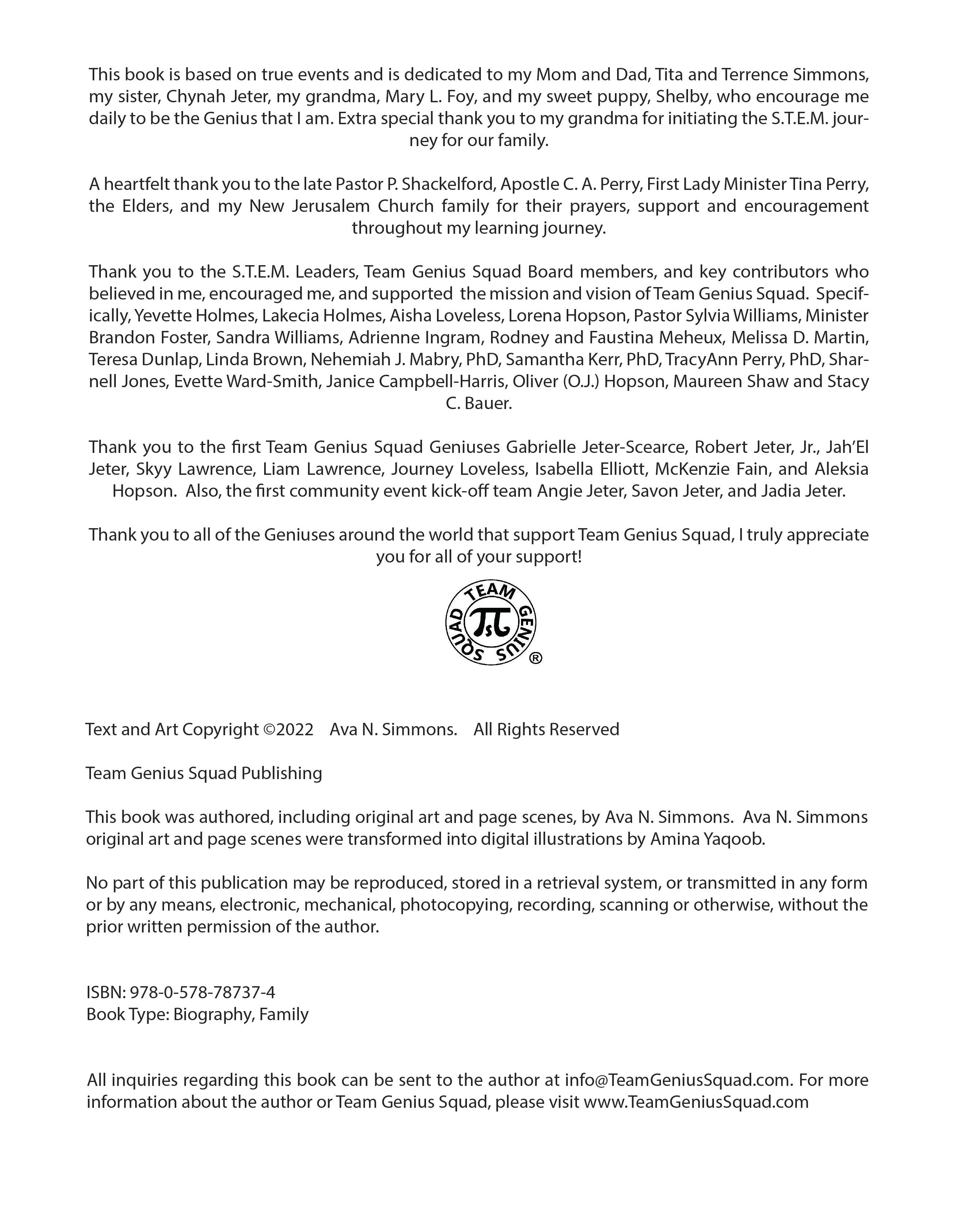 ONE FREE THANK YOU BOOK for Educators! Ava's STEM Hard Cover Autographed Book