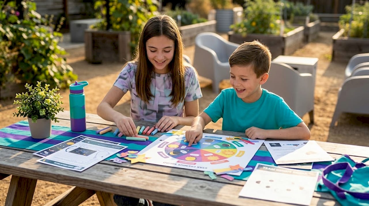 Kids exploring star phases with activity sheets