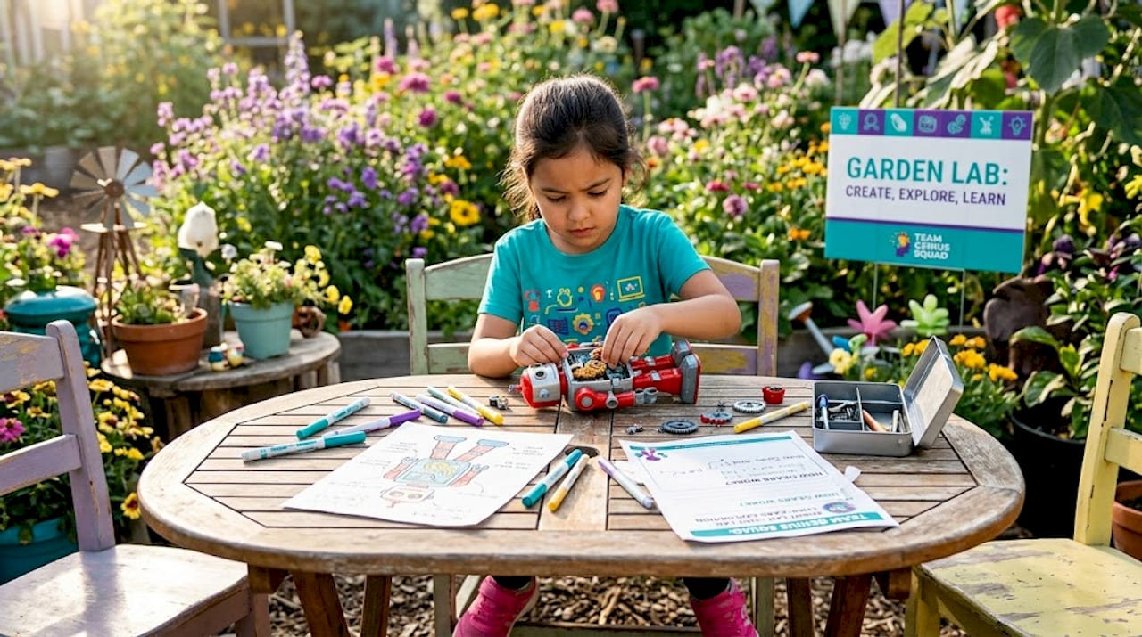 Child exploring STEAM concepts at school table