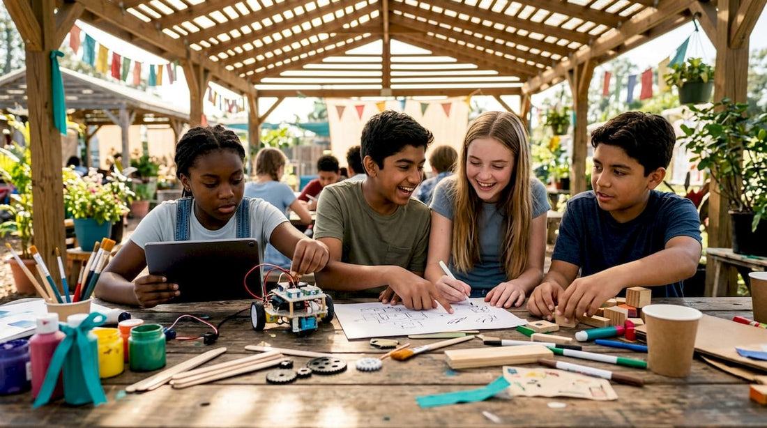 Middle school students collaborating on STEAM project