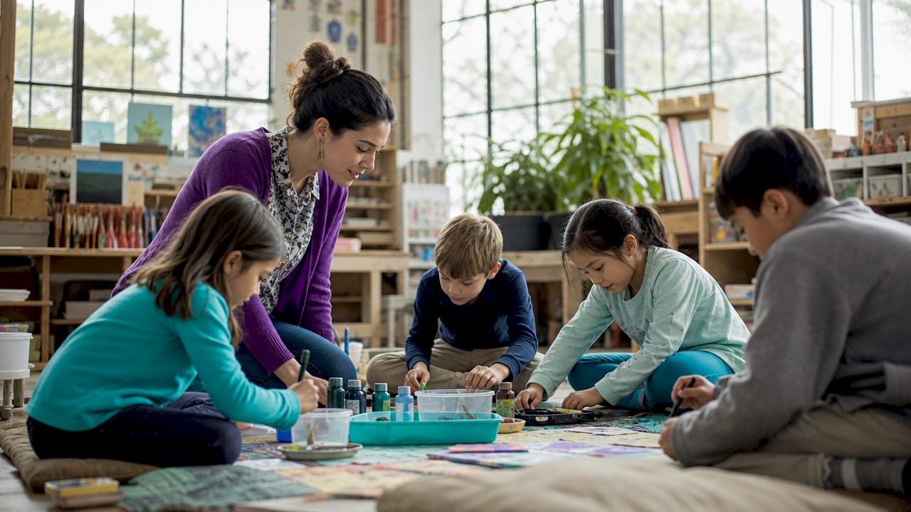 Educator engaging students in classroom activity