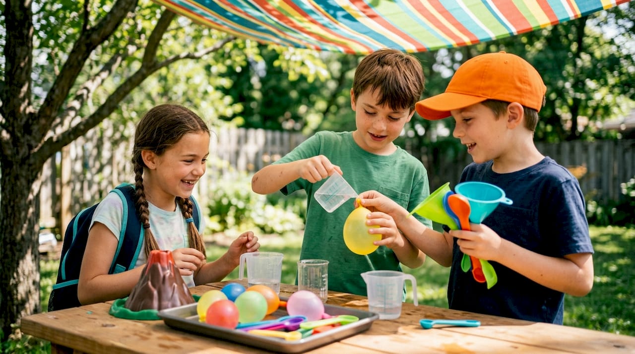 Children doing colorful home science experiments