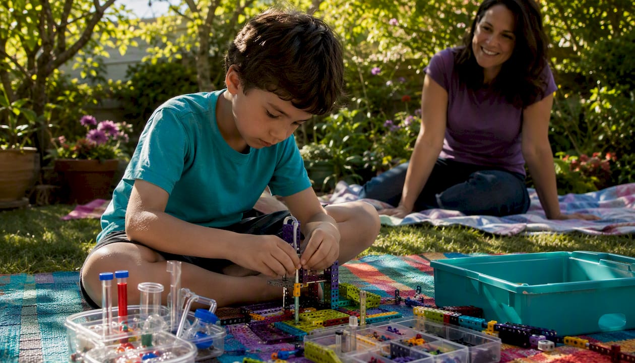 Neurodivergent child engaged in STEAM activity at home