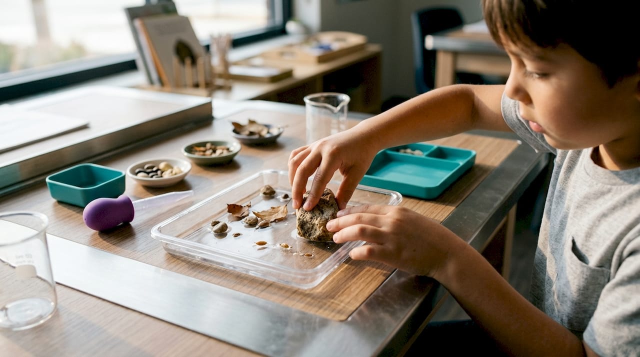 Child exploring sensory STEM materials