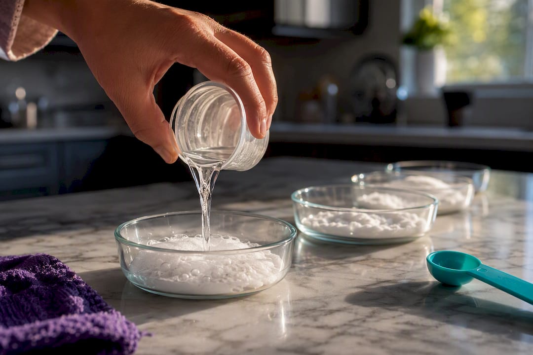 Hands conducting a foaming science experiment