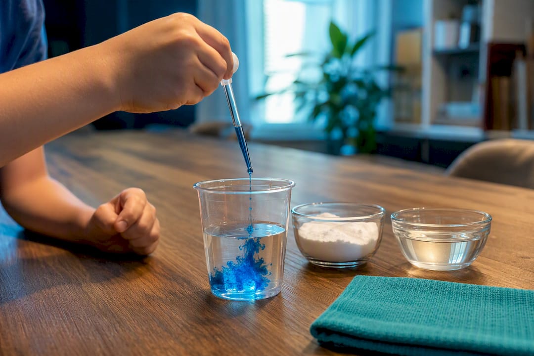 Child conducting a colorful home science experiment