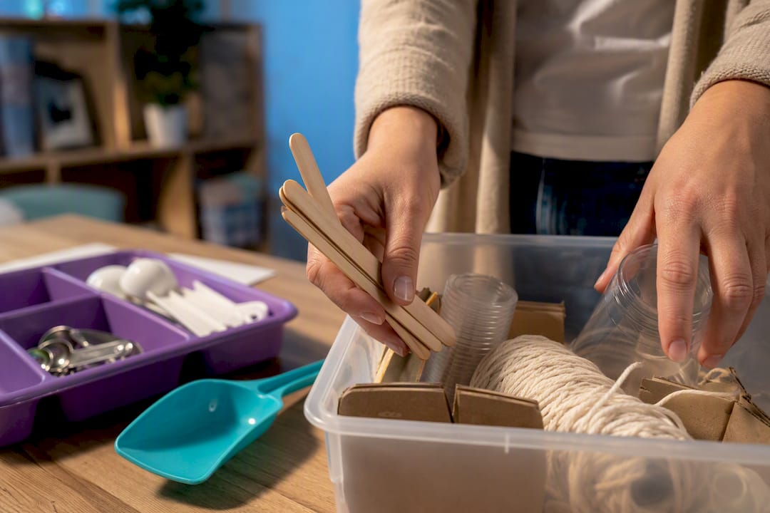 STEM bin supplies being sorted for learning