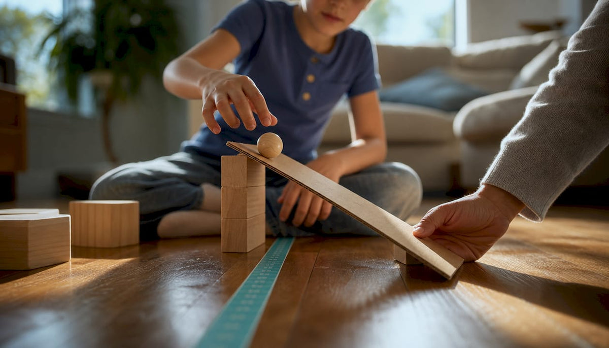 Child testing a hands-on home STEM experiment