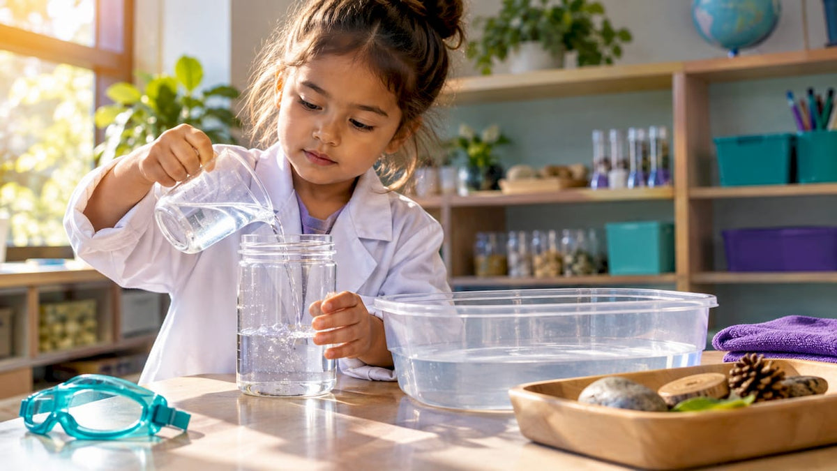 Child conducting science dramatic play experiment