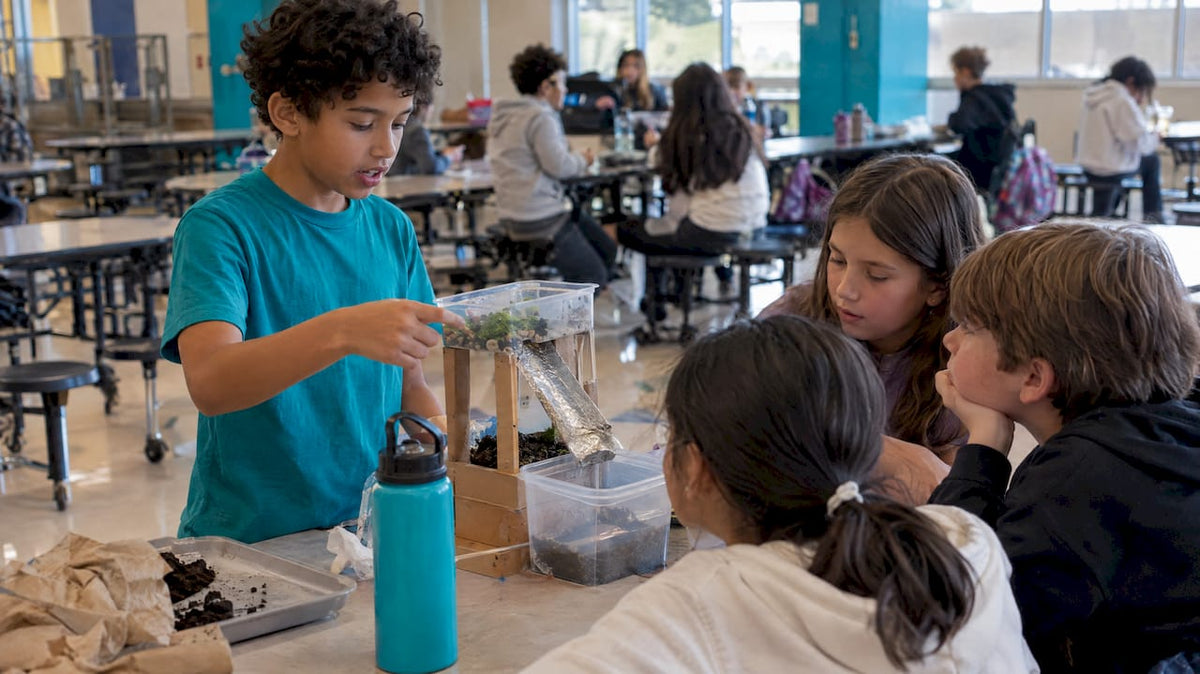 Student demonstrating a science project to classmates