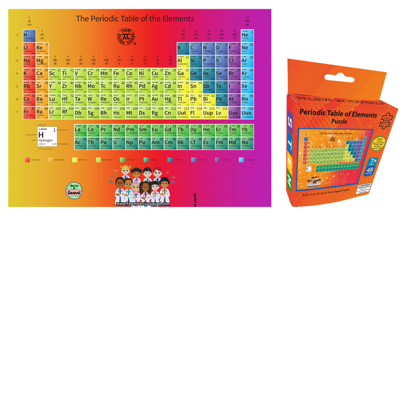 48 Piece STEM Puzzle Periodic Table of Elements – Learn, Play, and Be a Future Genius!