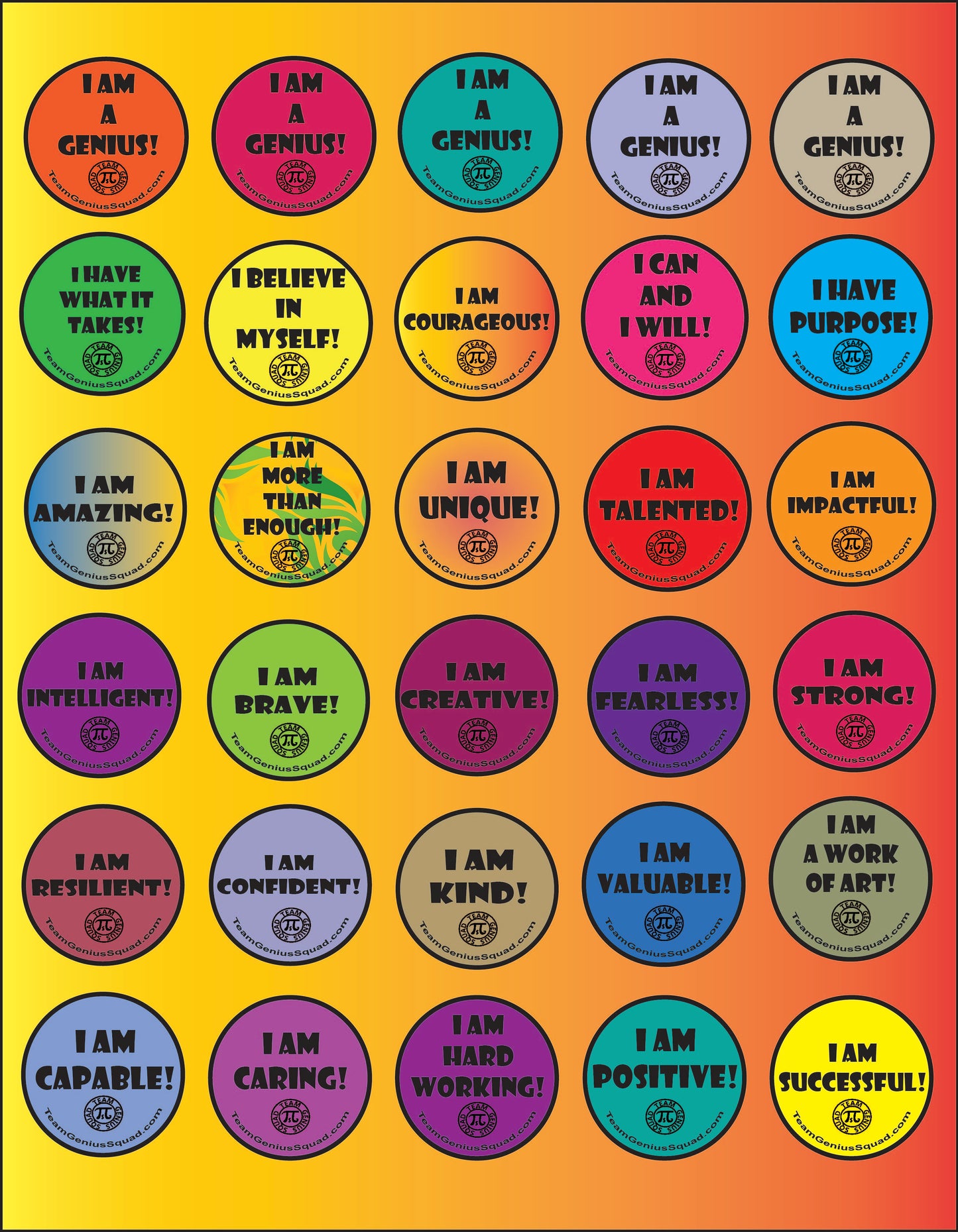 FREE Team Genius Squad encouragement stickers (FREE OFFER CODE NEEDED)