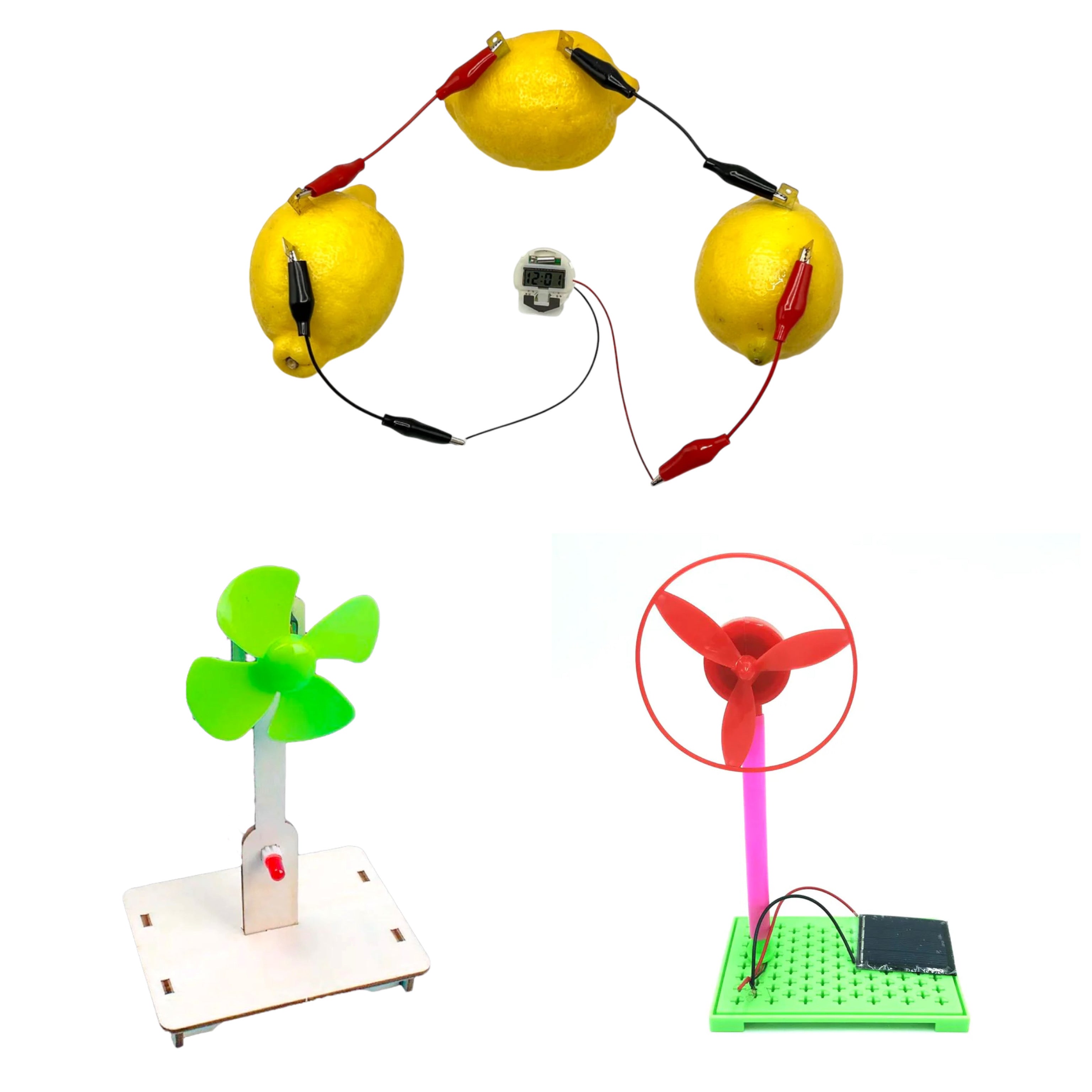 Alternative Energy STEM Bundle – Solar, Wind, and Lemon Electricity Experiment Kits