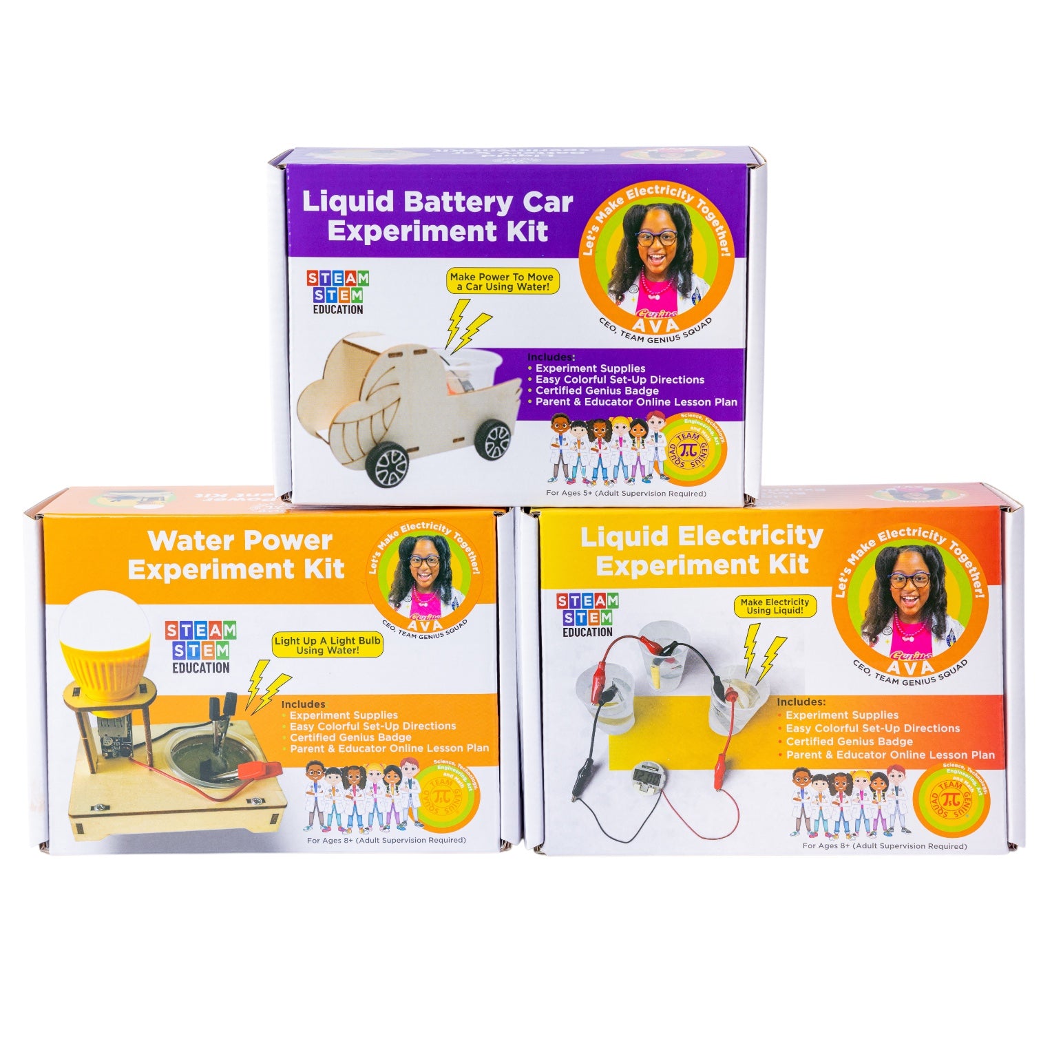 Liquid Energy STEM Bundle – Salt Water Car, Soda Bulb, and Liquid Light Electricity Experiment Kits