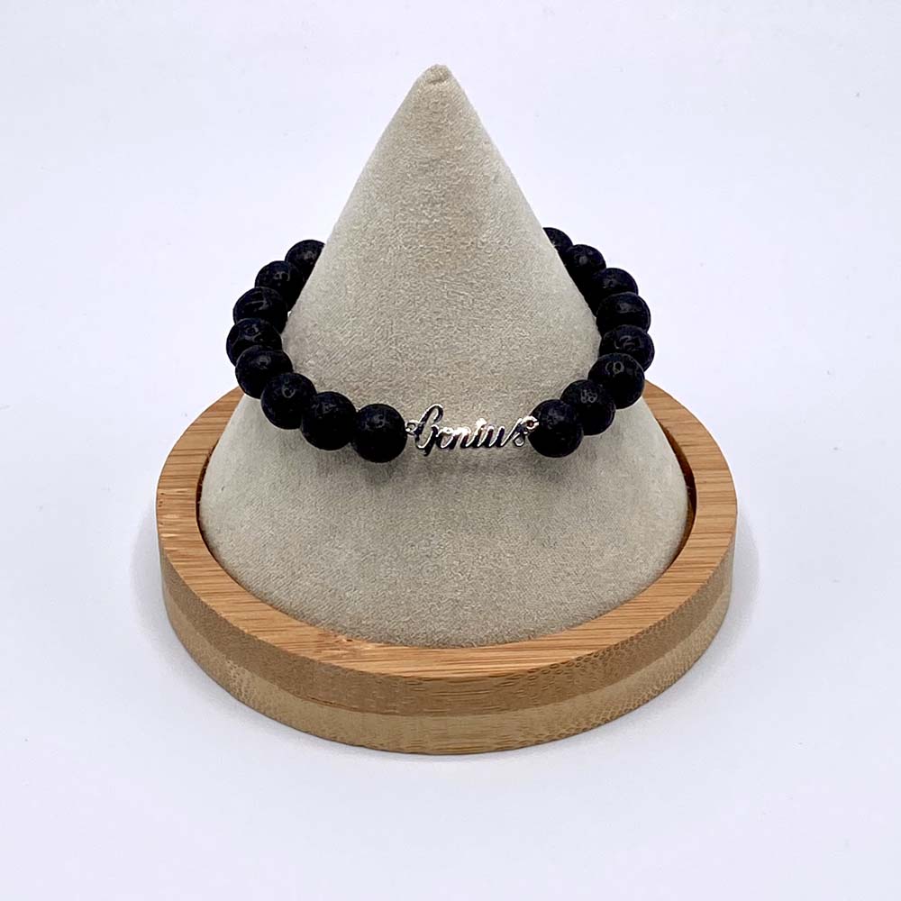 Black Volcanic Stone Bracelet With A Genius Charm 