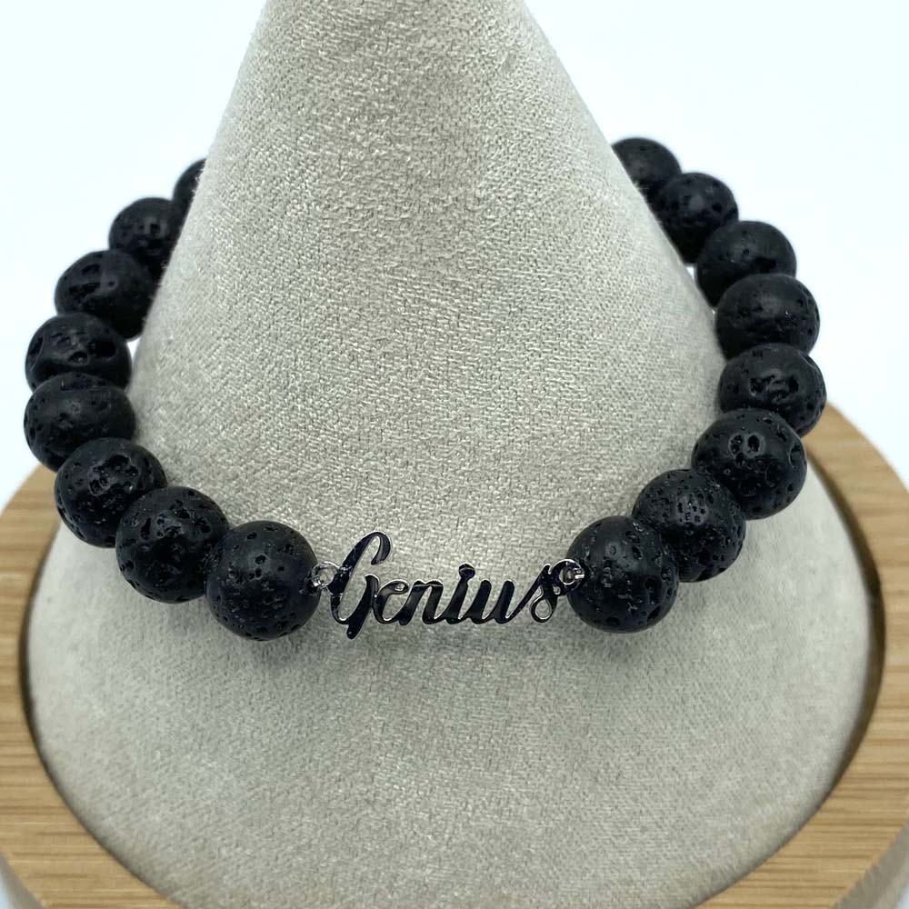 Black Volcanic Stone Bracelet With A Genius Charm 