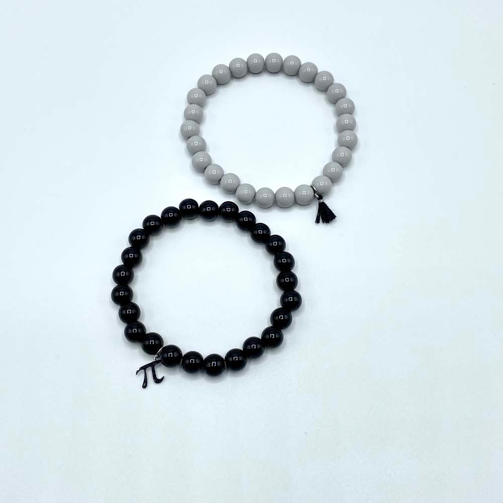 Black & Gray Bead Bracelets With A Science Charm & Tassle 7.5 Inches