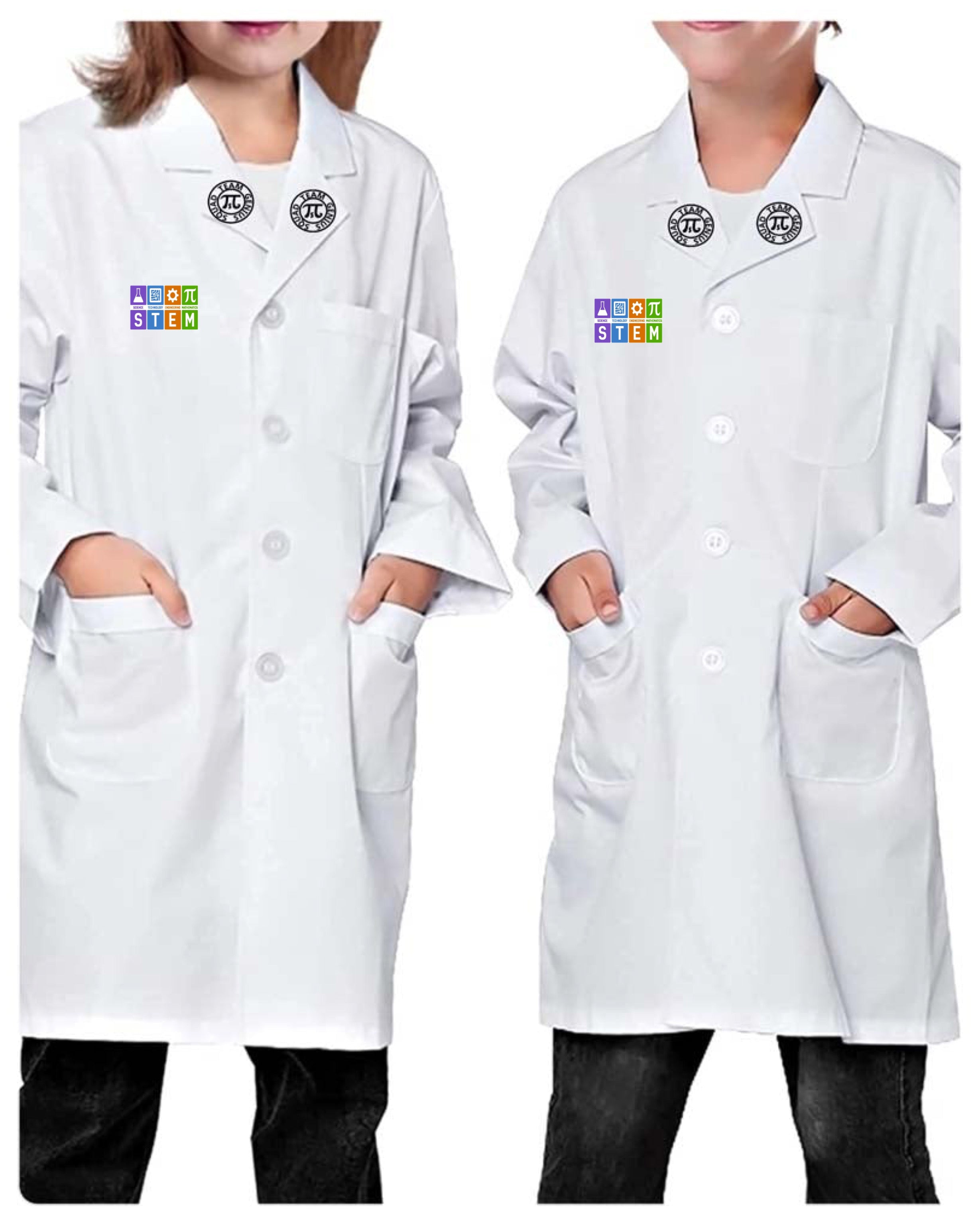 White UNISEX Youth STEM Embroidered White Lab Coat from Team Genius Squad