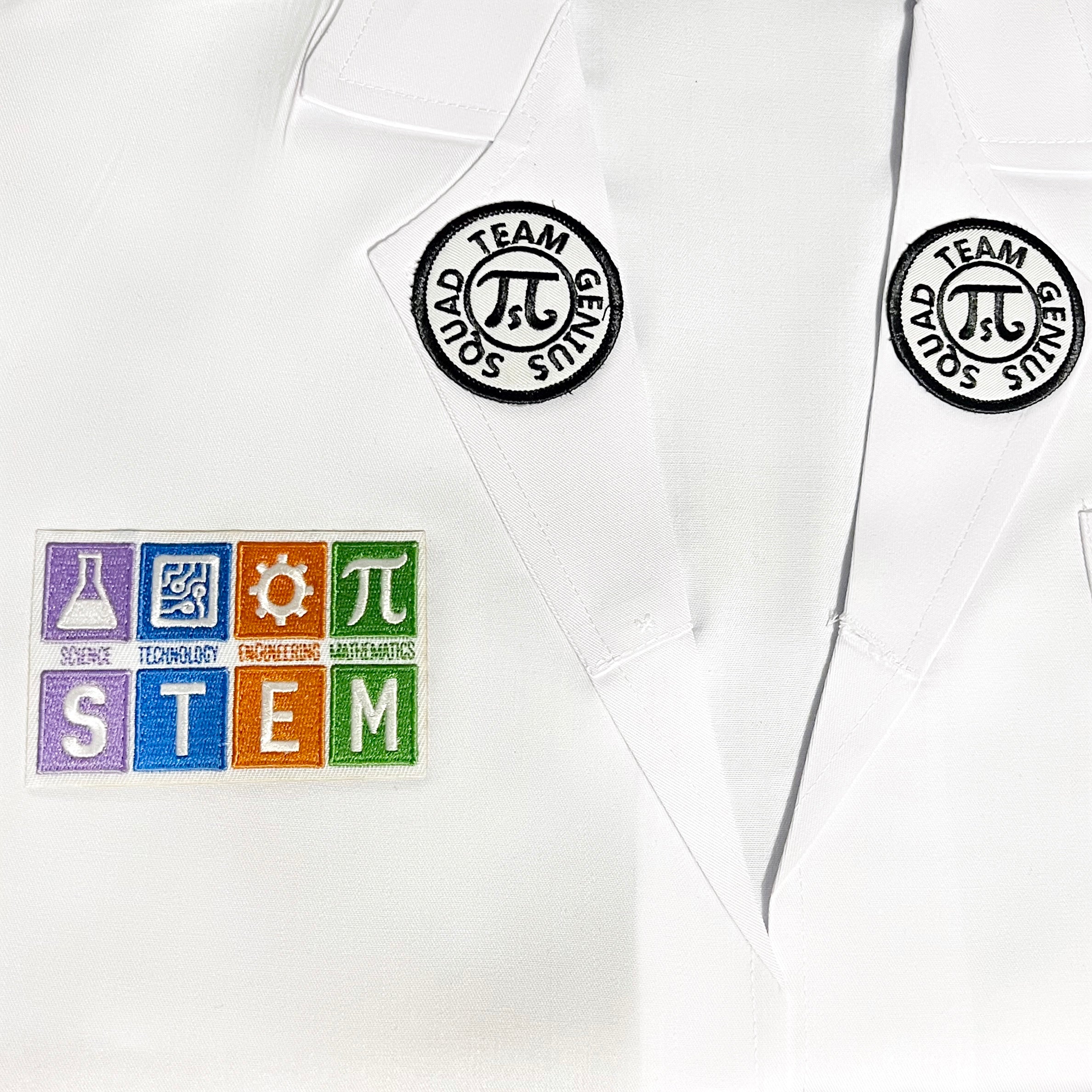 White UNISEX Youth STEM Embroidered White Lab Coat from Team Genius Squad